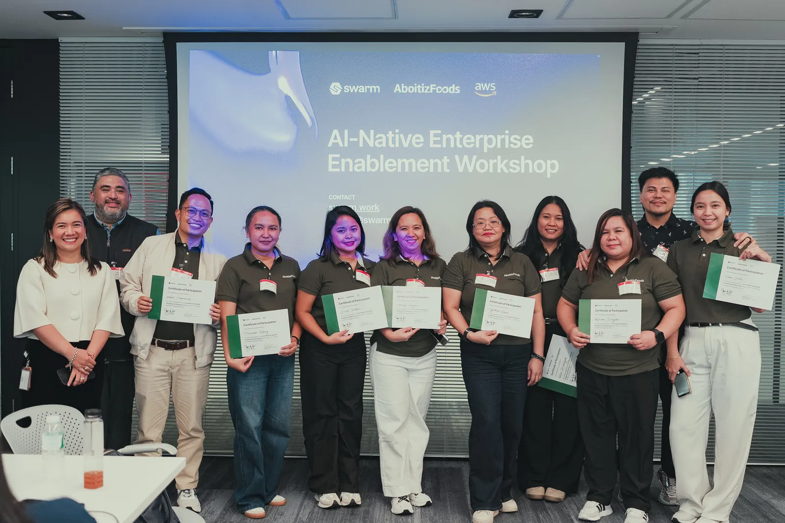 Aboitiz Foods workshop cohort with certificates at the AI-Native Enterprise Enablement Workshop